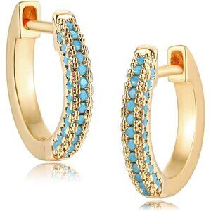 Gold Huggie Hoop Earrings Dainty Chunky Thick Hoop Diamond Cubic Zirconia